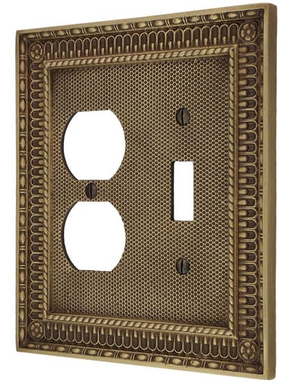 Pisano Toggle / Duplex Combination Switch Plate in Antique Brass.